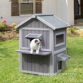 Gran casa de gatos jaula de madera impermeable aletas de techo